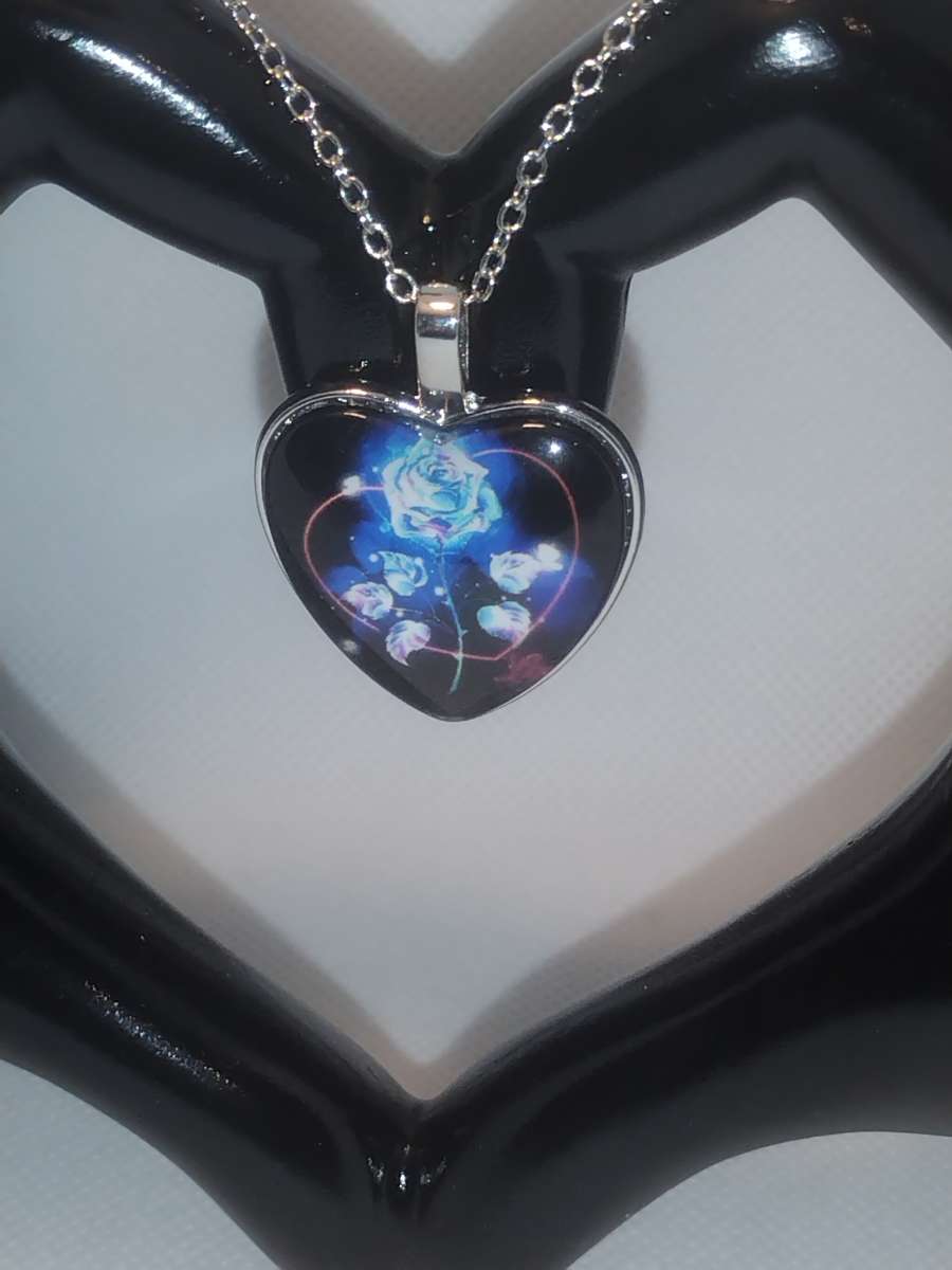 Blue Rose Heart Necklace