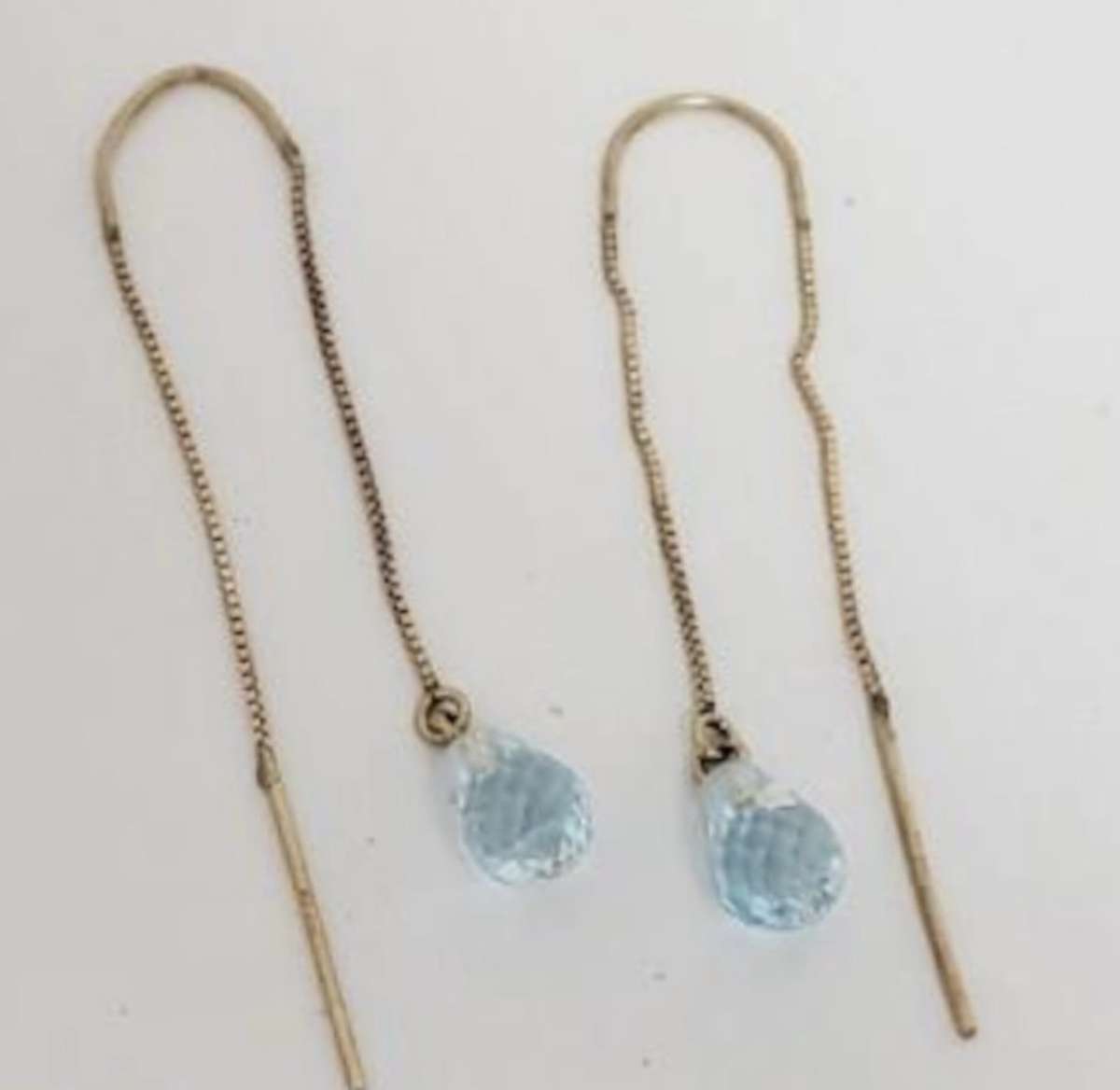 10K Gold Blue Topaz Threader Earrings