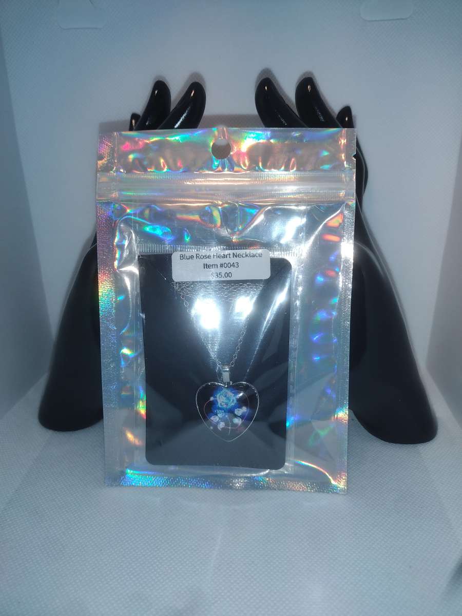 Blue Rose Heart Necklace