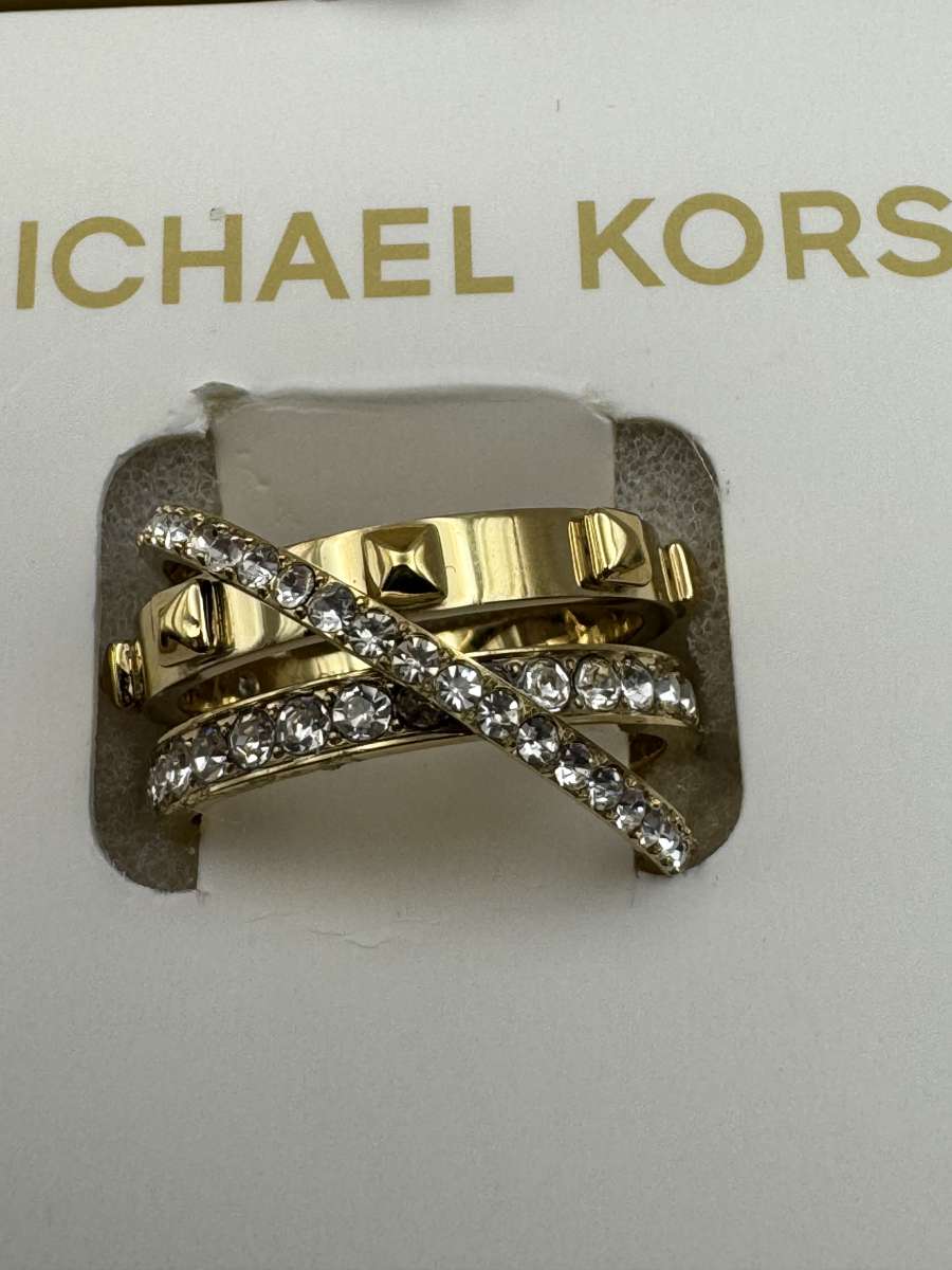 1044HCRA Michael Kors Goldtone Triple Ring Crystals Astro Ri