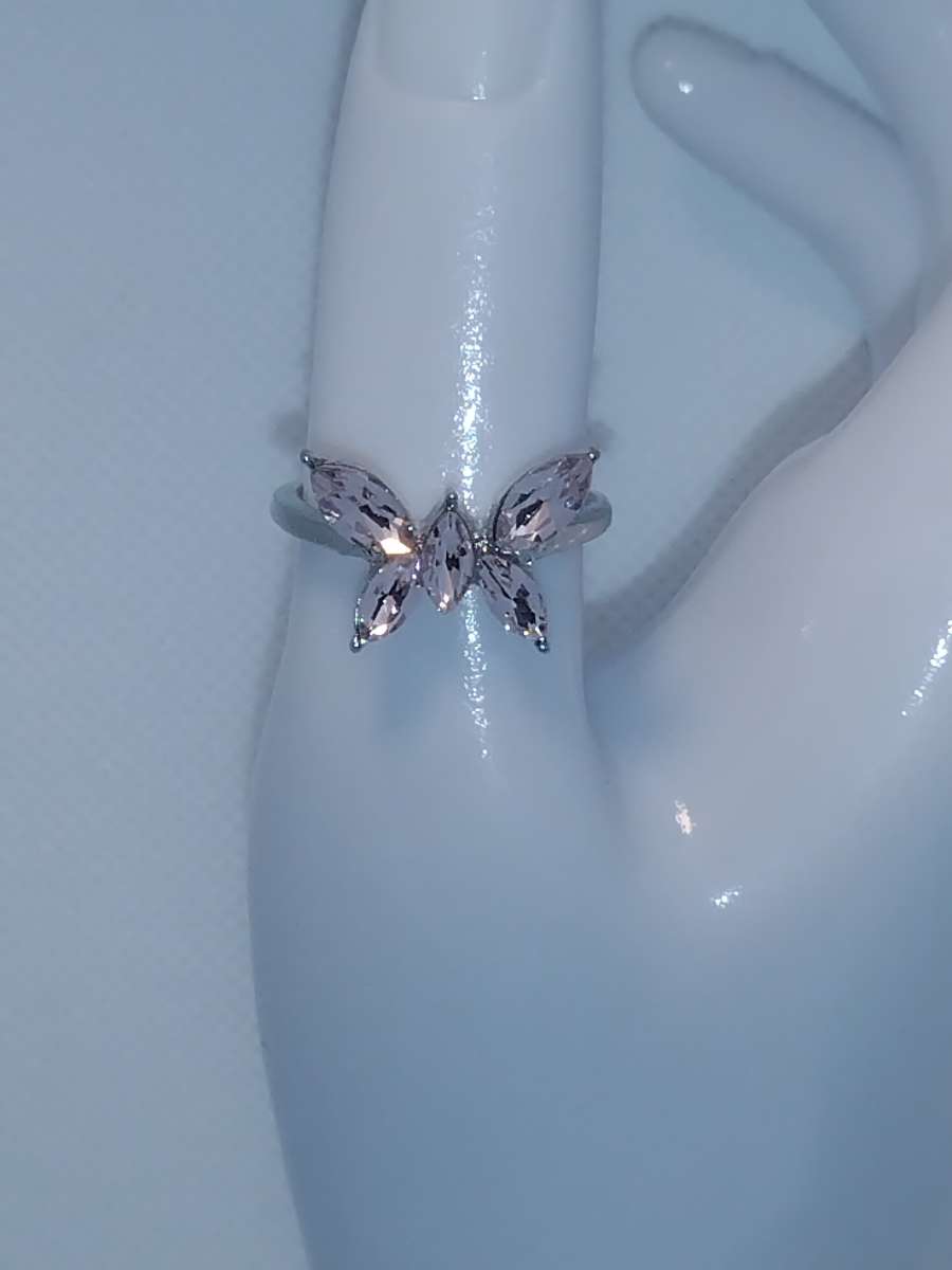 Silver Pink Butterfly Ring