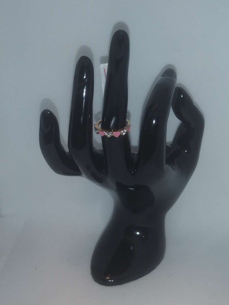 Pink White Hearts Chic Rhinestone Ring