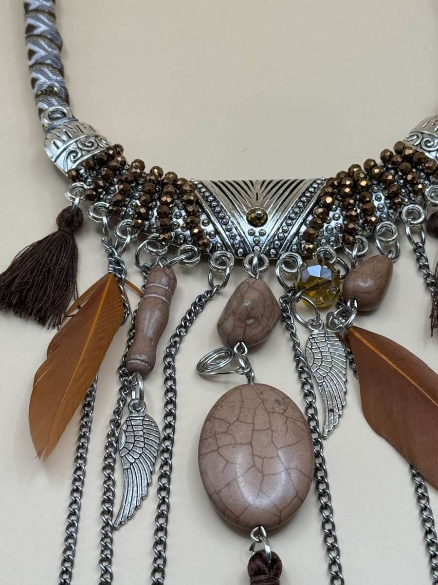 2037ITT Bohemian Style Necklace With Multilayers And Feather