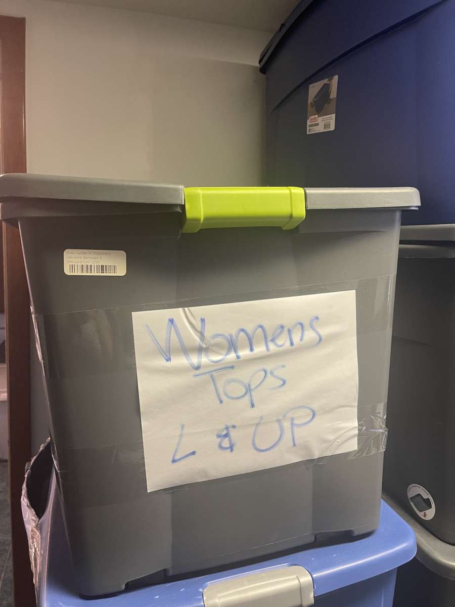 huge 45 gallon bin of womens tops L and up