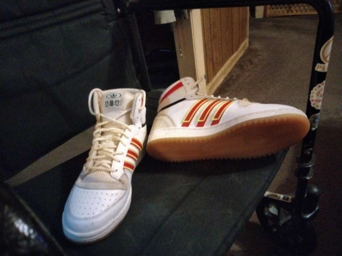 white with red and black stripes