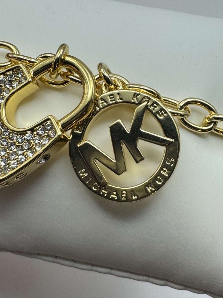 2009AIRT Michael Kors Pave Padlock Logo Chain Bracelet Goldt