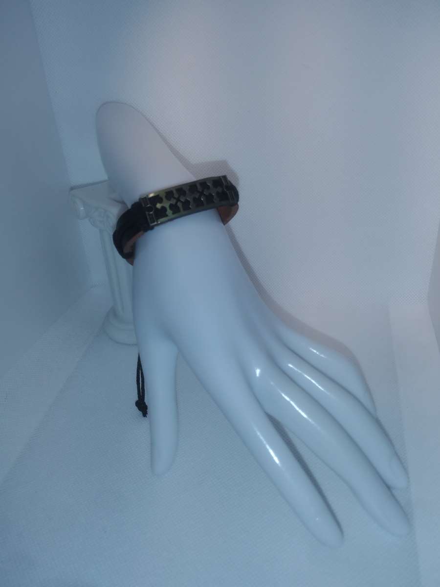 Crossed Black Leather Bracelet VCB