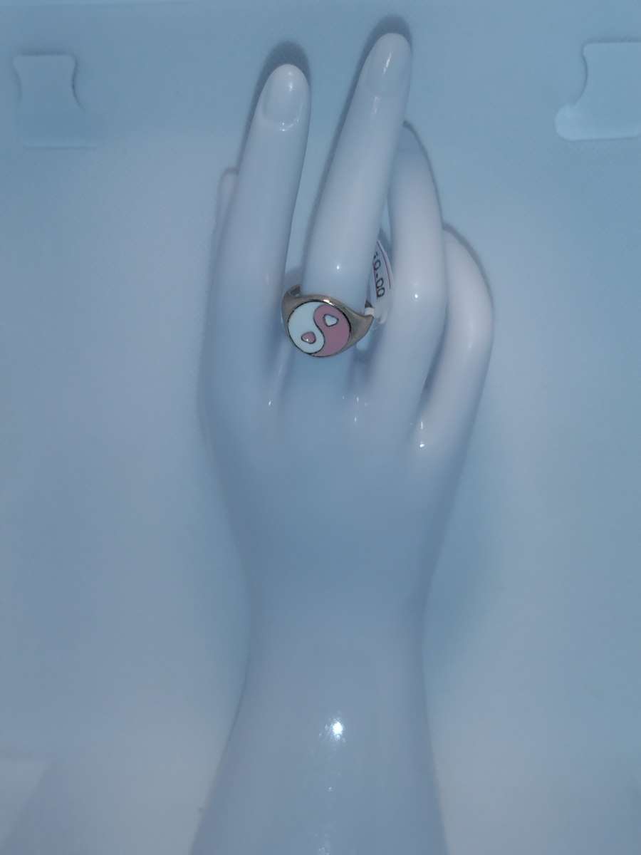 Pink White Yinyang Heart Ring
