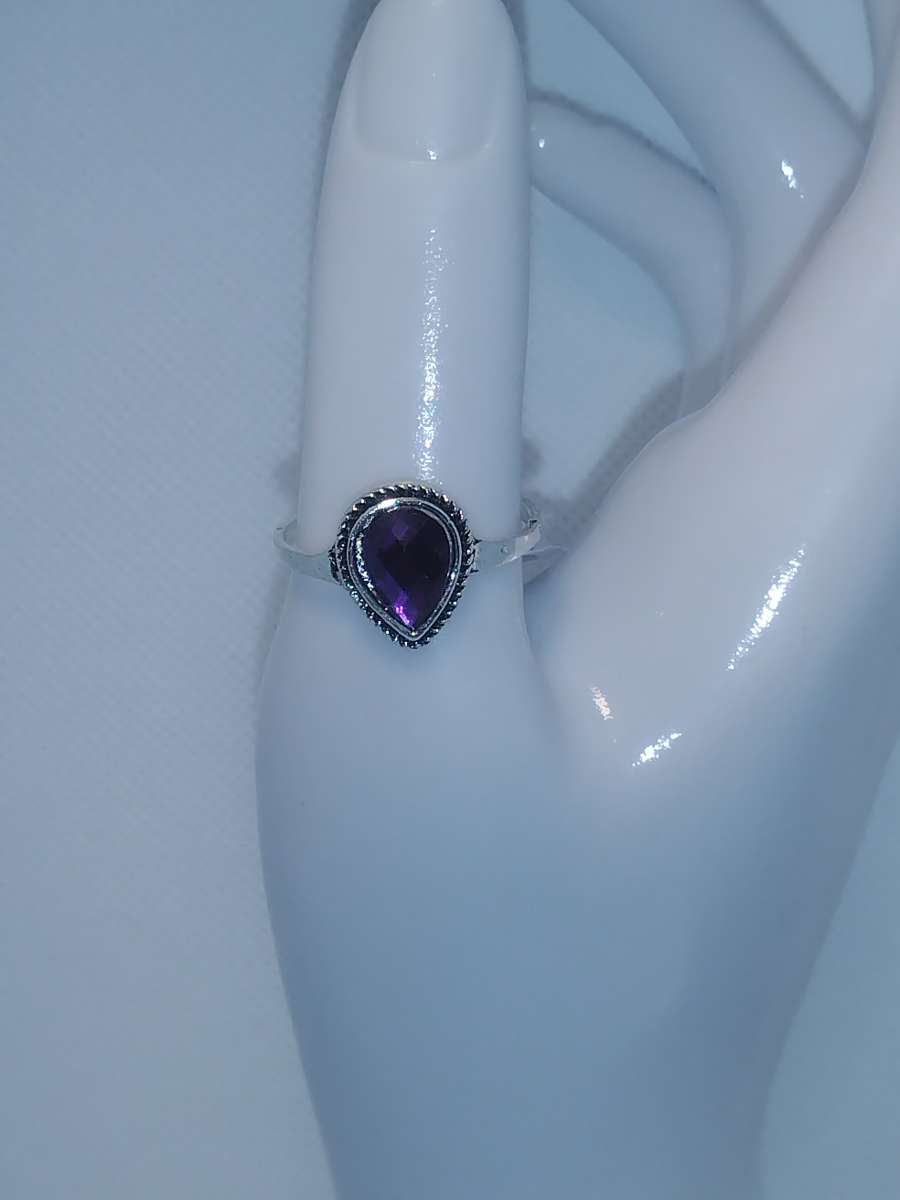 Purple Teardrop Silver Ring