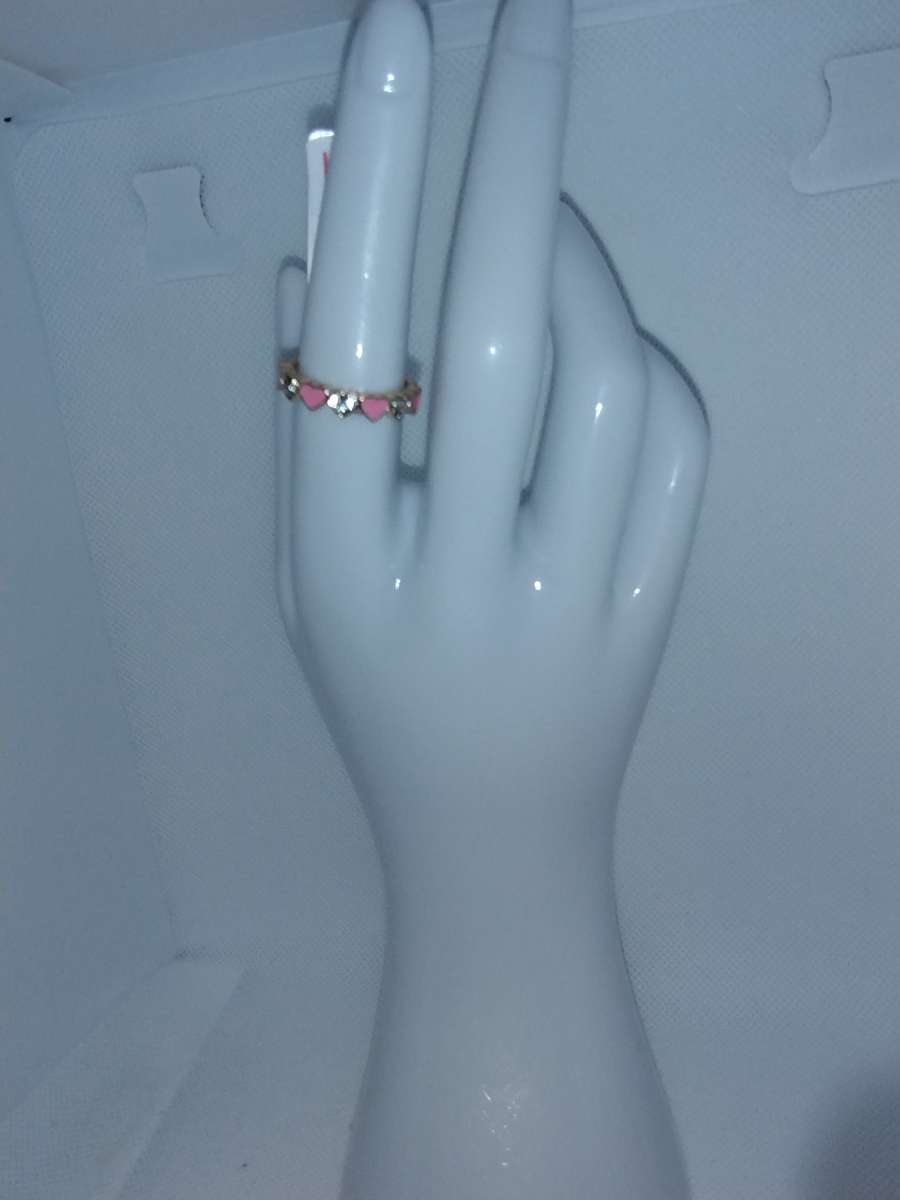 Pink White Hearts Chic Rhinestone Ring