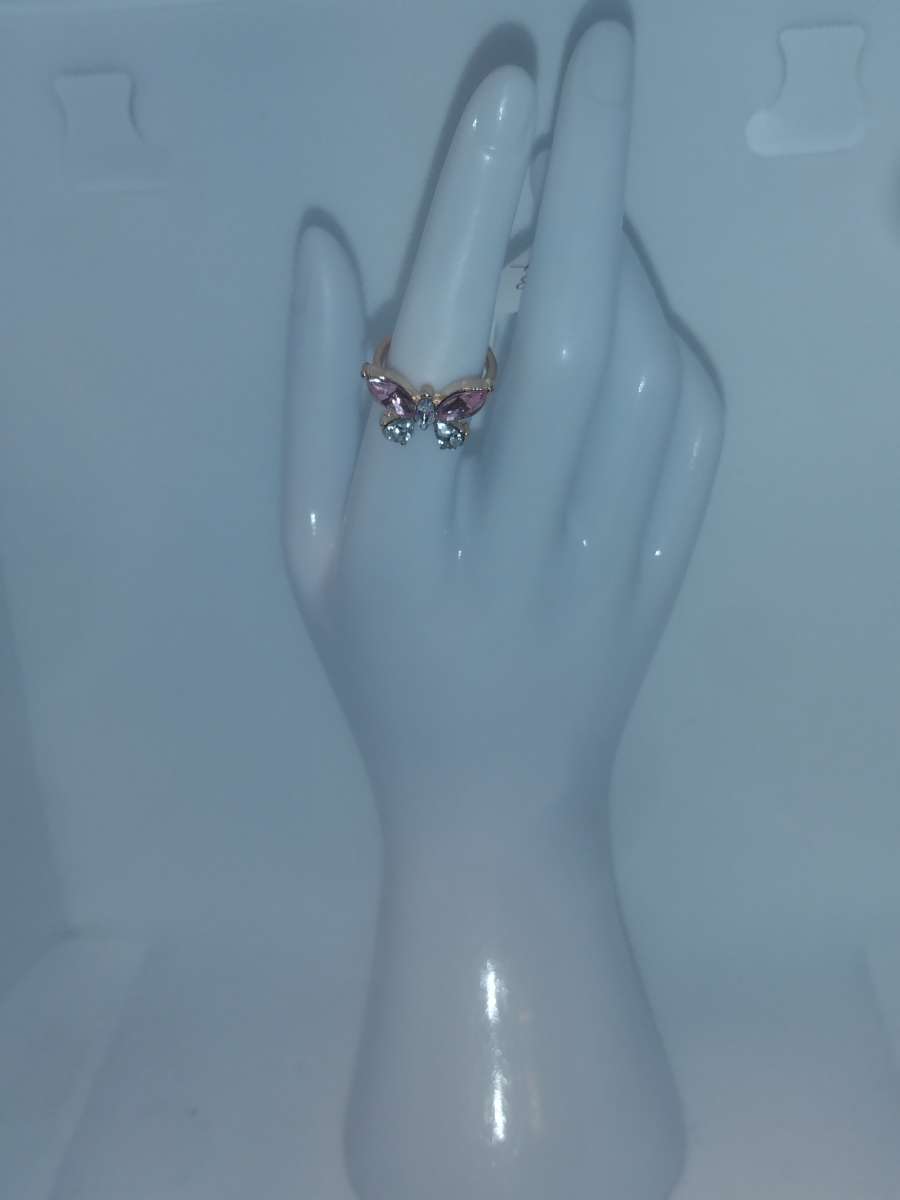 Pink White Butterfly Chic Rhinestone Ring