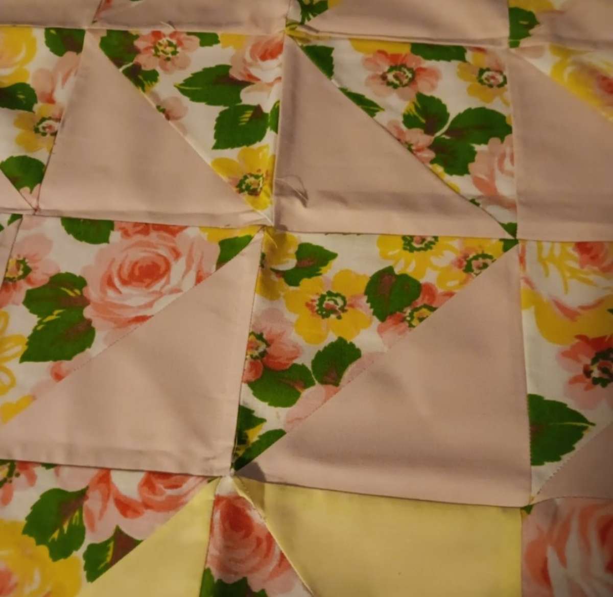 Handmade Quilted Table Topper Yellow Pink