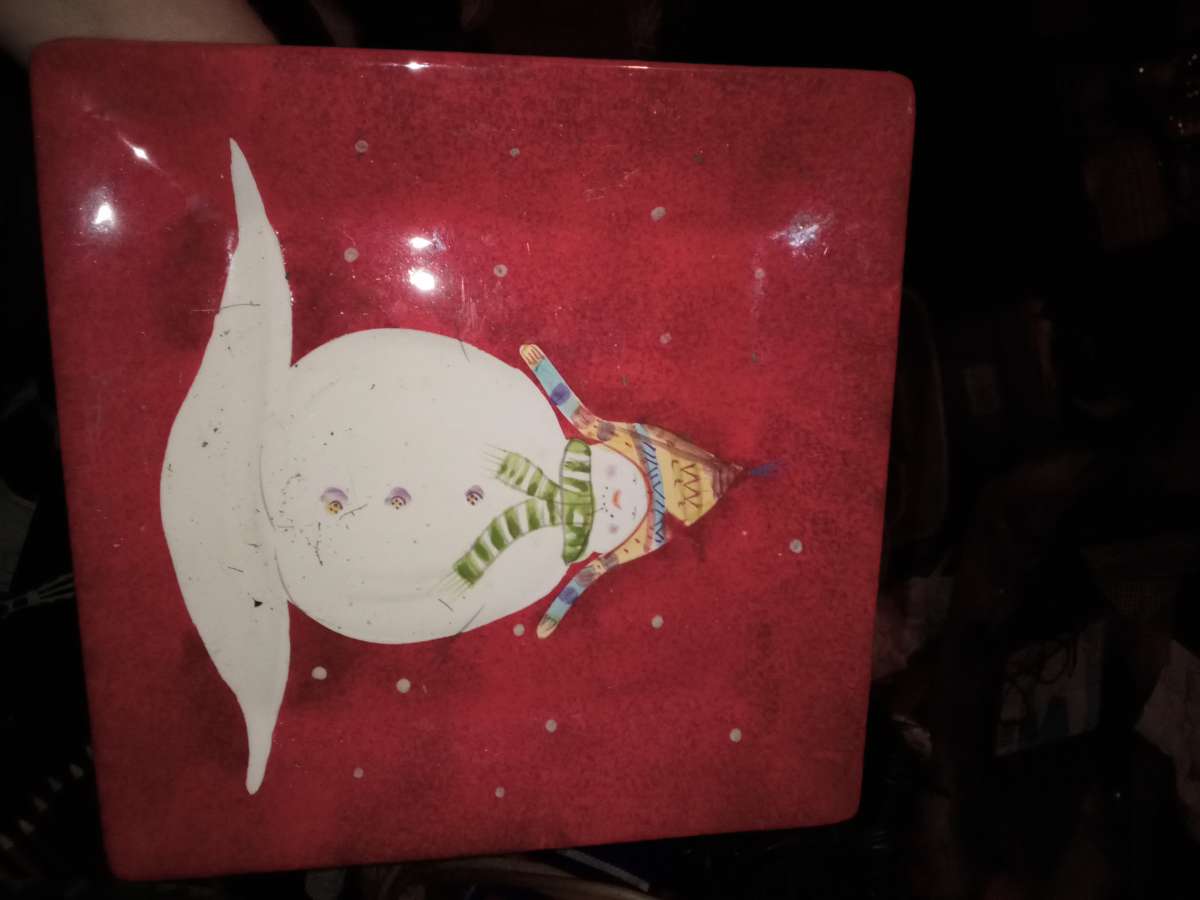 snowman Christmas cookie plate