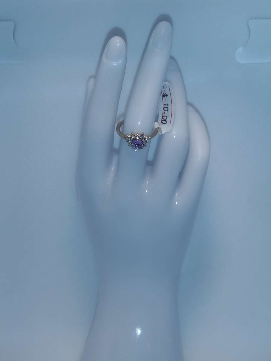 Purple White Heart Chic Rhinestone Ring