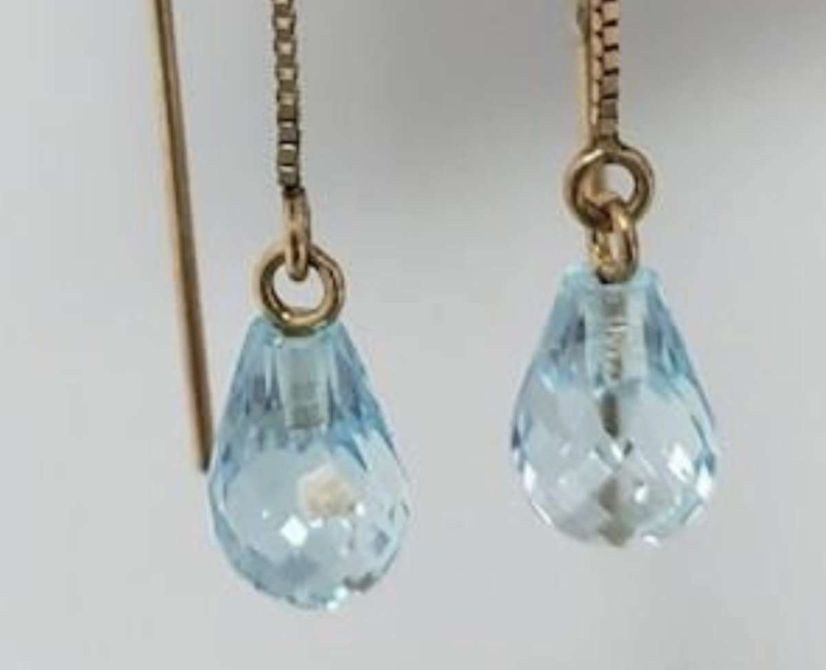 10K Gold Blue Topaz Threader Earrings
