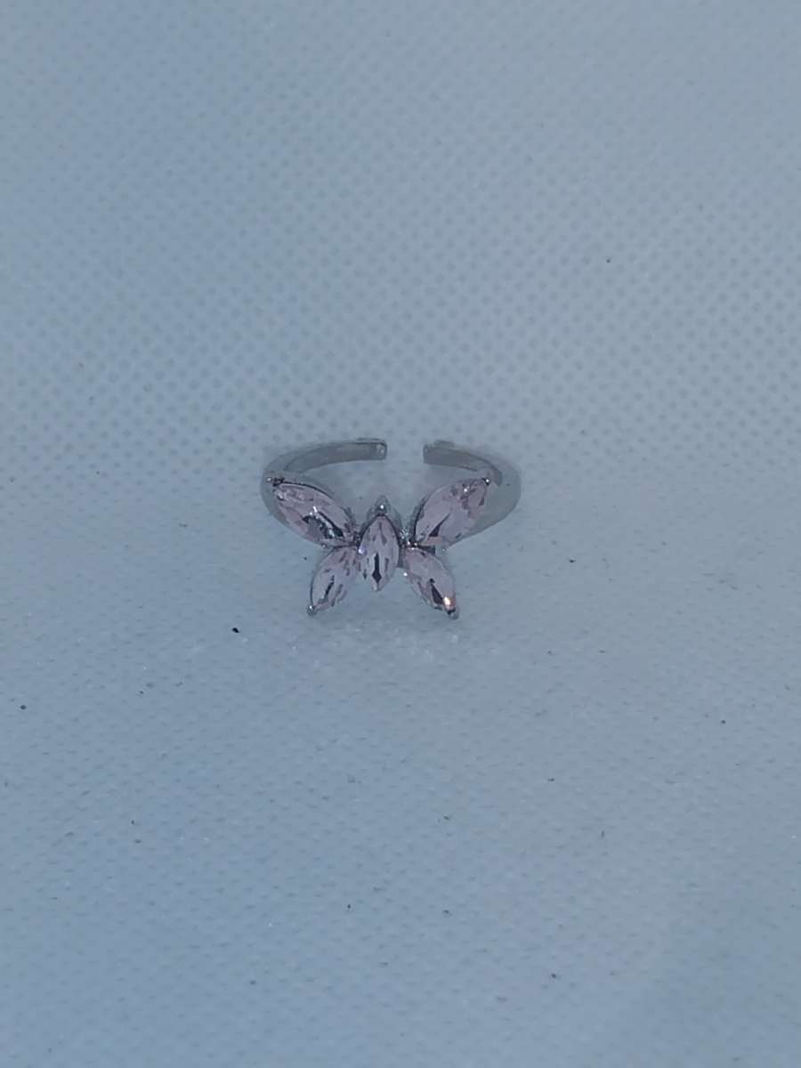 Silver Pink Butterfly Ring