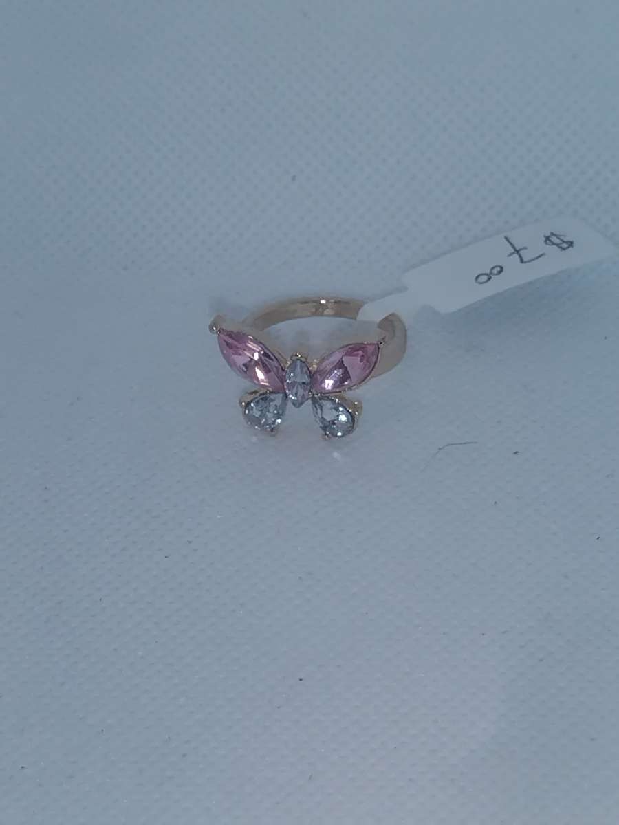 Pink White Butterfly Chic Rhinestone Ring