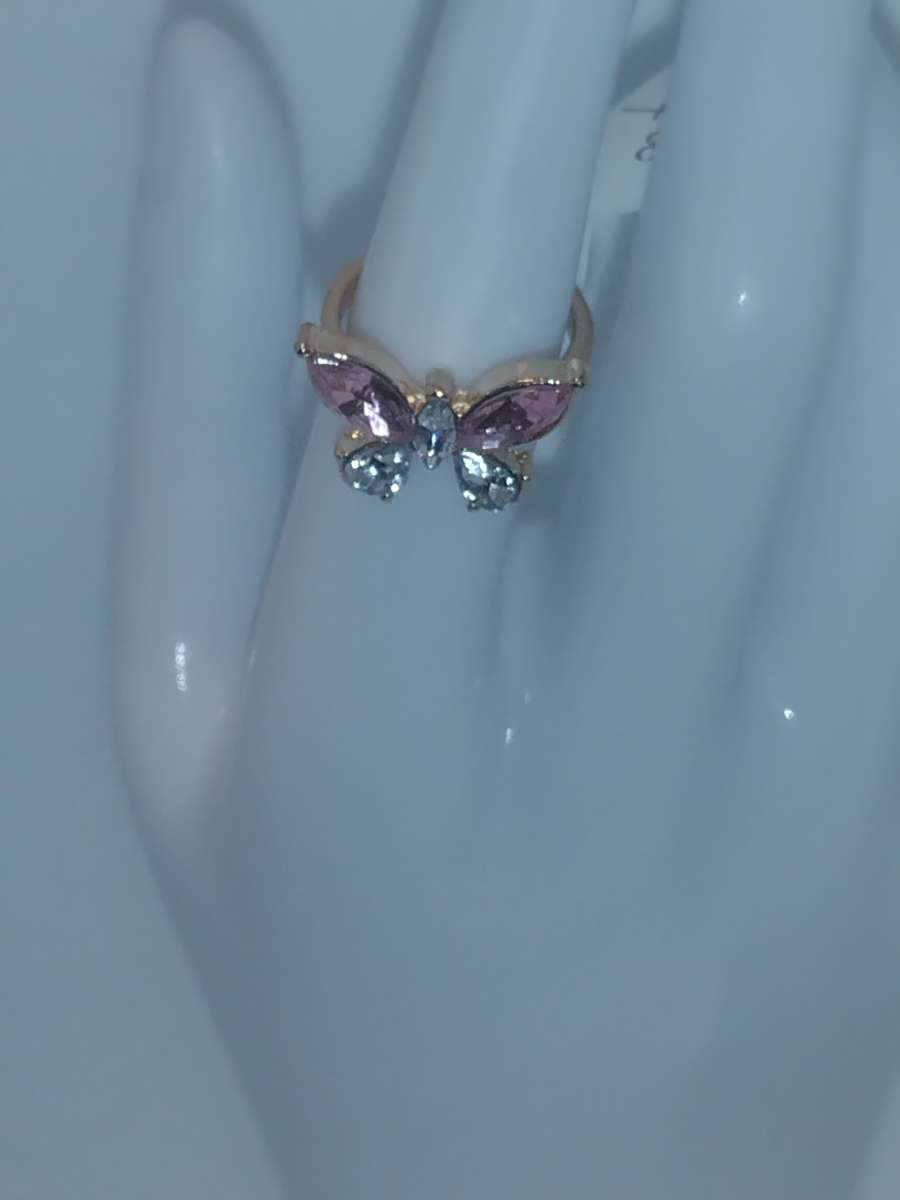 Pink White Butterfly Chic Rhinestone Ring