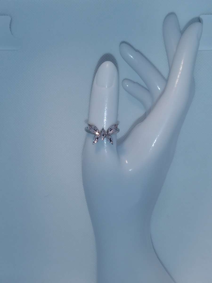 Silver Pink Butterfly Ring