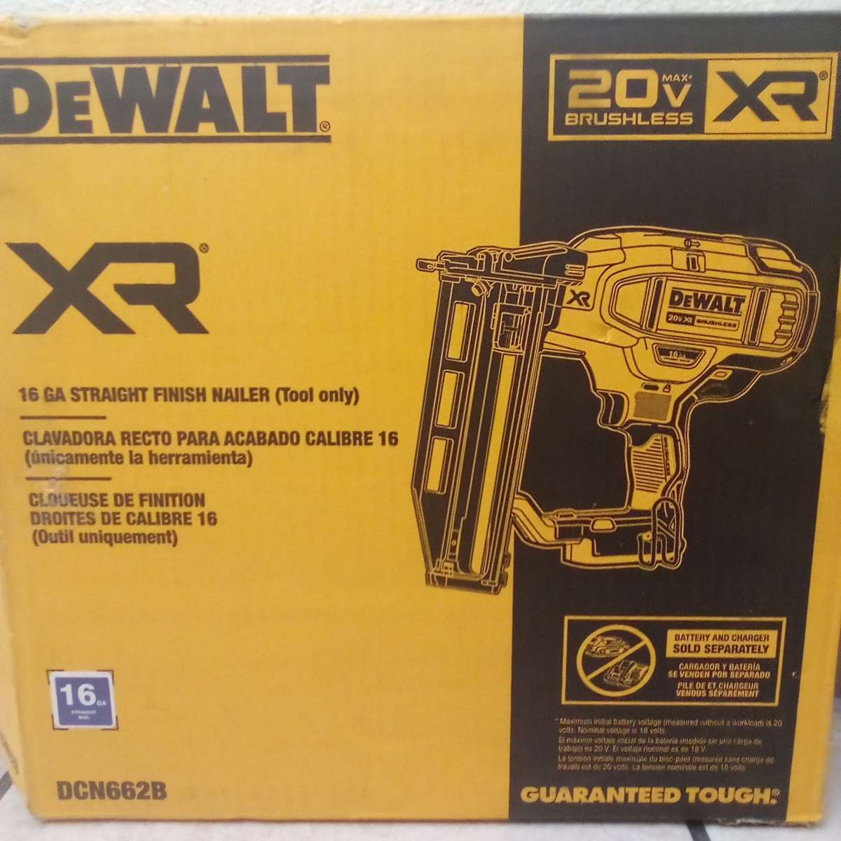 DeWalt XR 16 GA Straight Finish Nailer tool Only