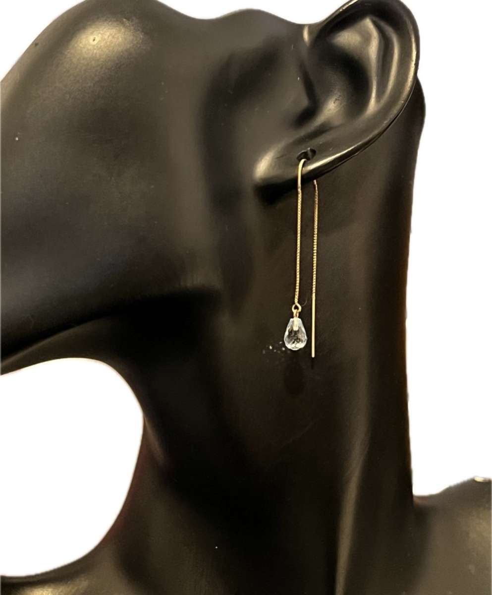 10K Gold Blue Topaz Threader Earrings