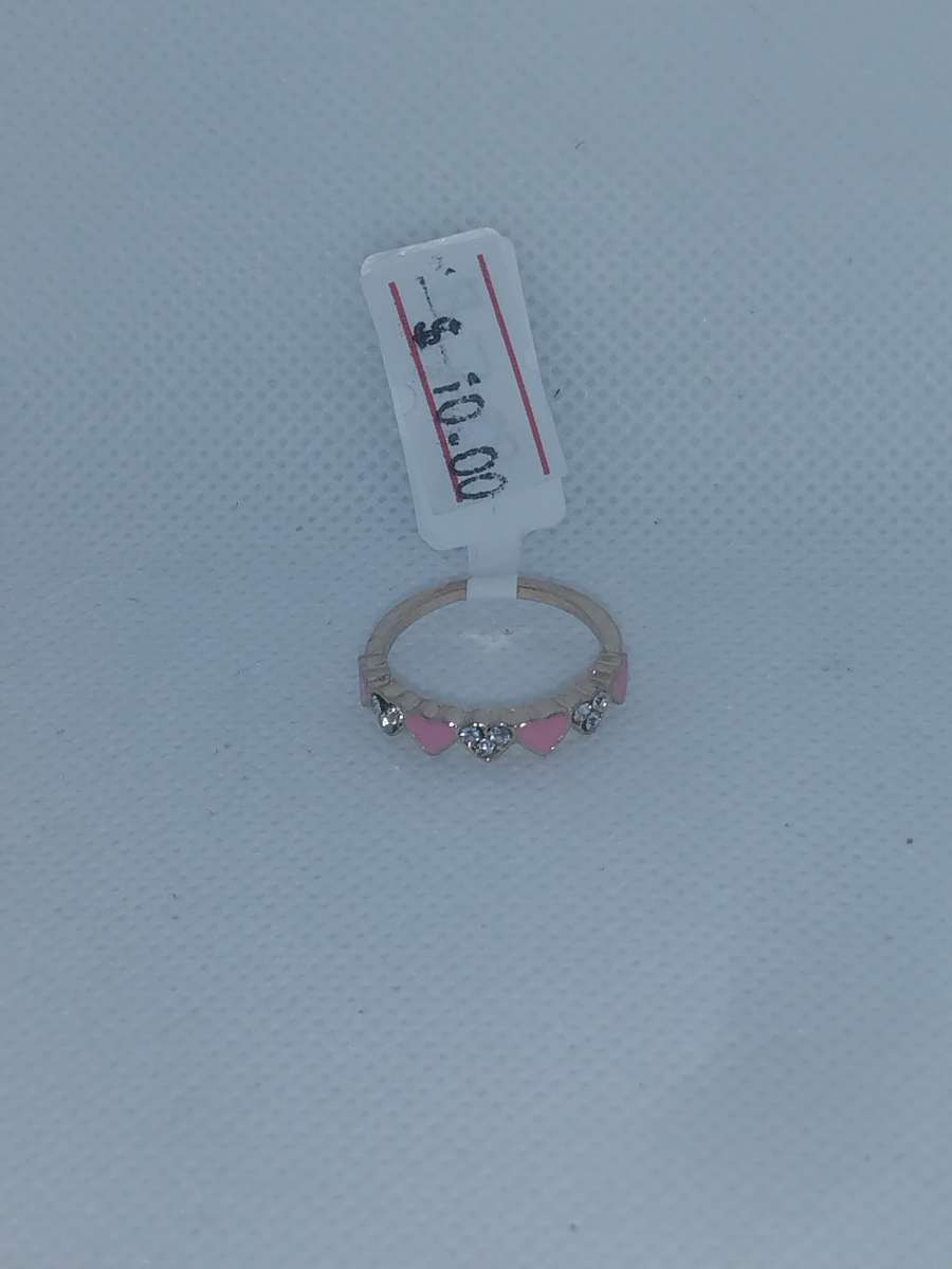 Pink White Hearts Chic Rhinestone Ring