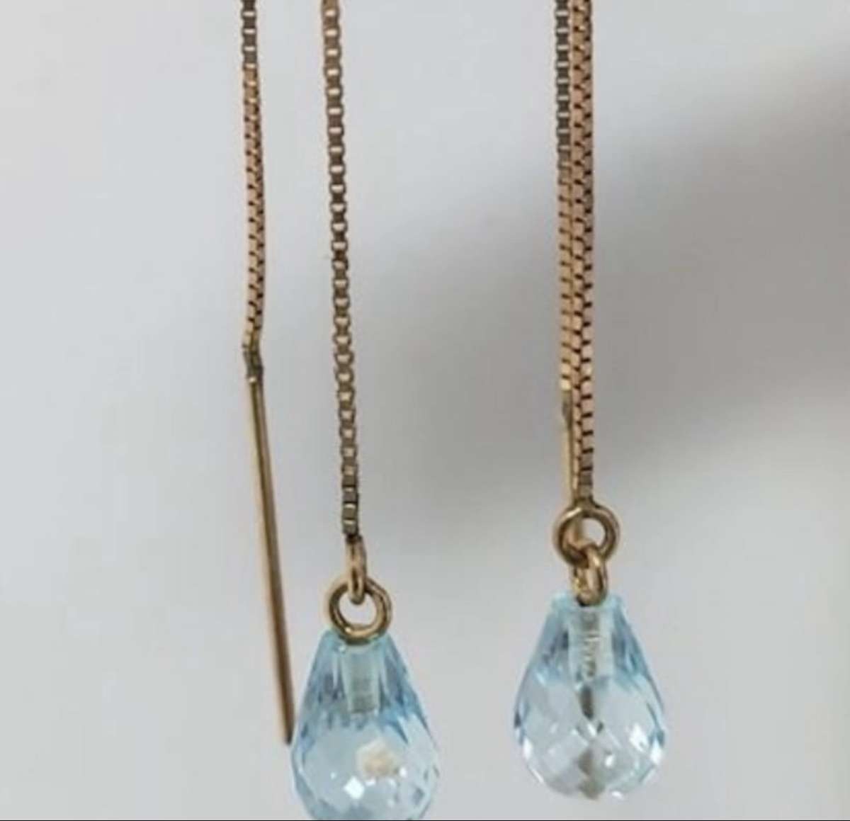 10K Gold Blue Topaz Threader Earrings