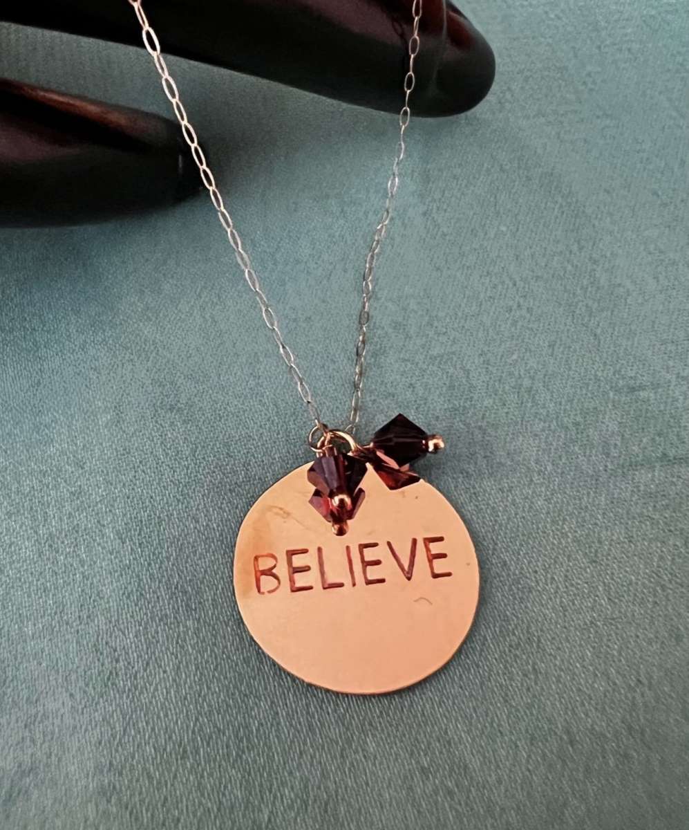 10K Gold Believe Pendant Necklace With Quartz