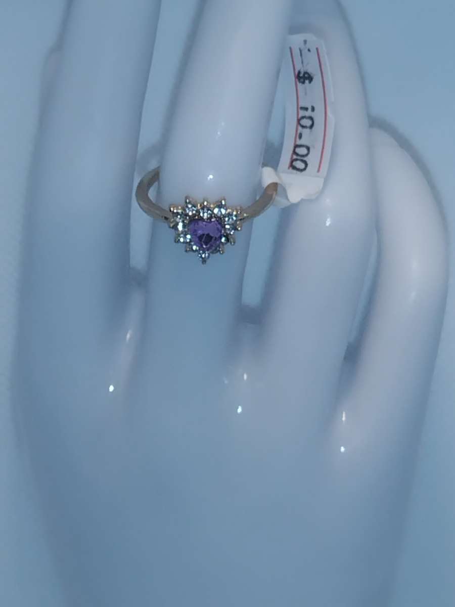 Purple White Heart Chic Rhinestone Ring