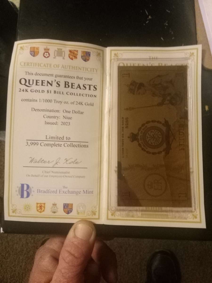 QUEENS BEAST 24K LEGAL TENDER WITH AUTHENTICITY