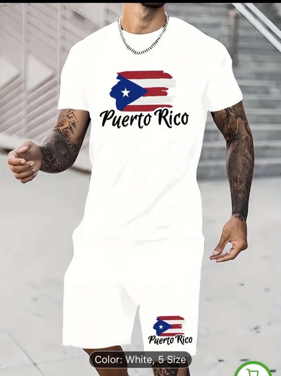 Puerto Rico Print Comfy Casual Wear Set  Soft Breathable Sho