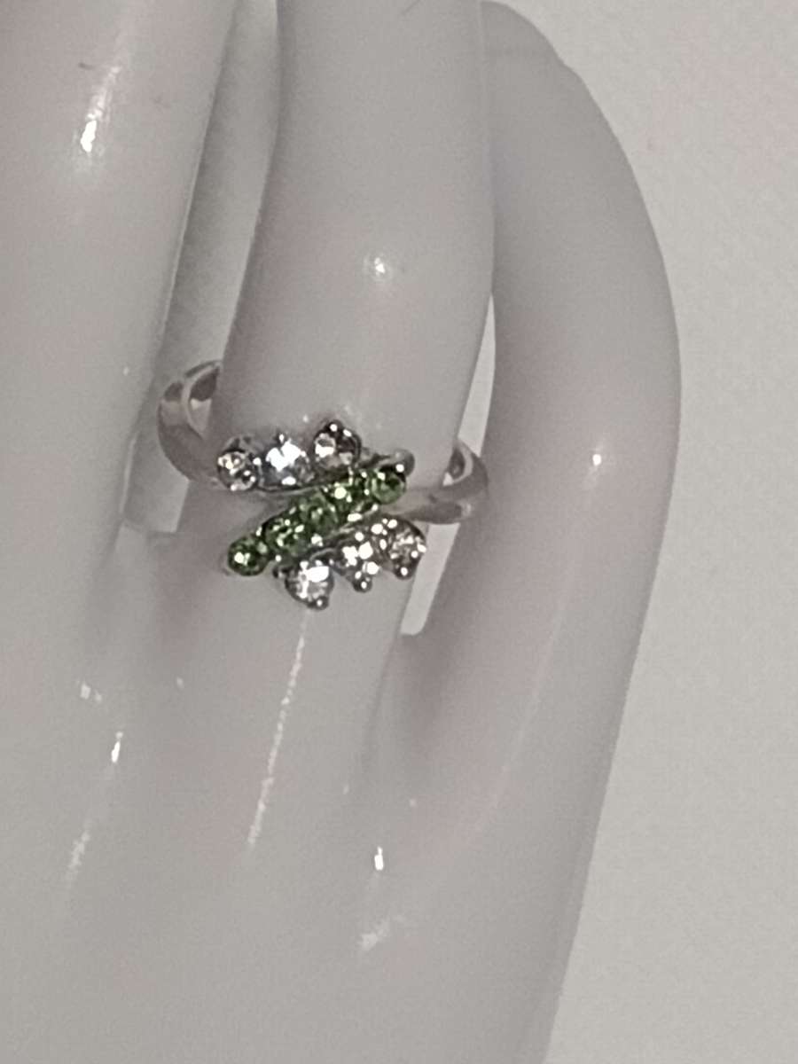 Green Dragonfly Silvery Ring