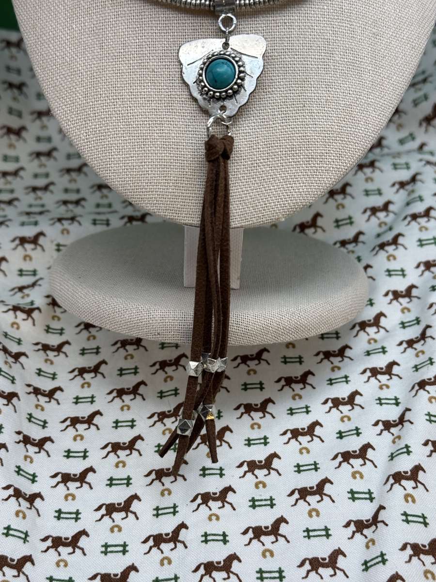 3003PTSO Myra Bag Feather Shield Stacked Necklace Leather  M