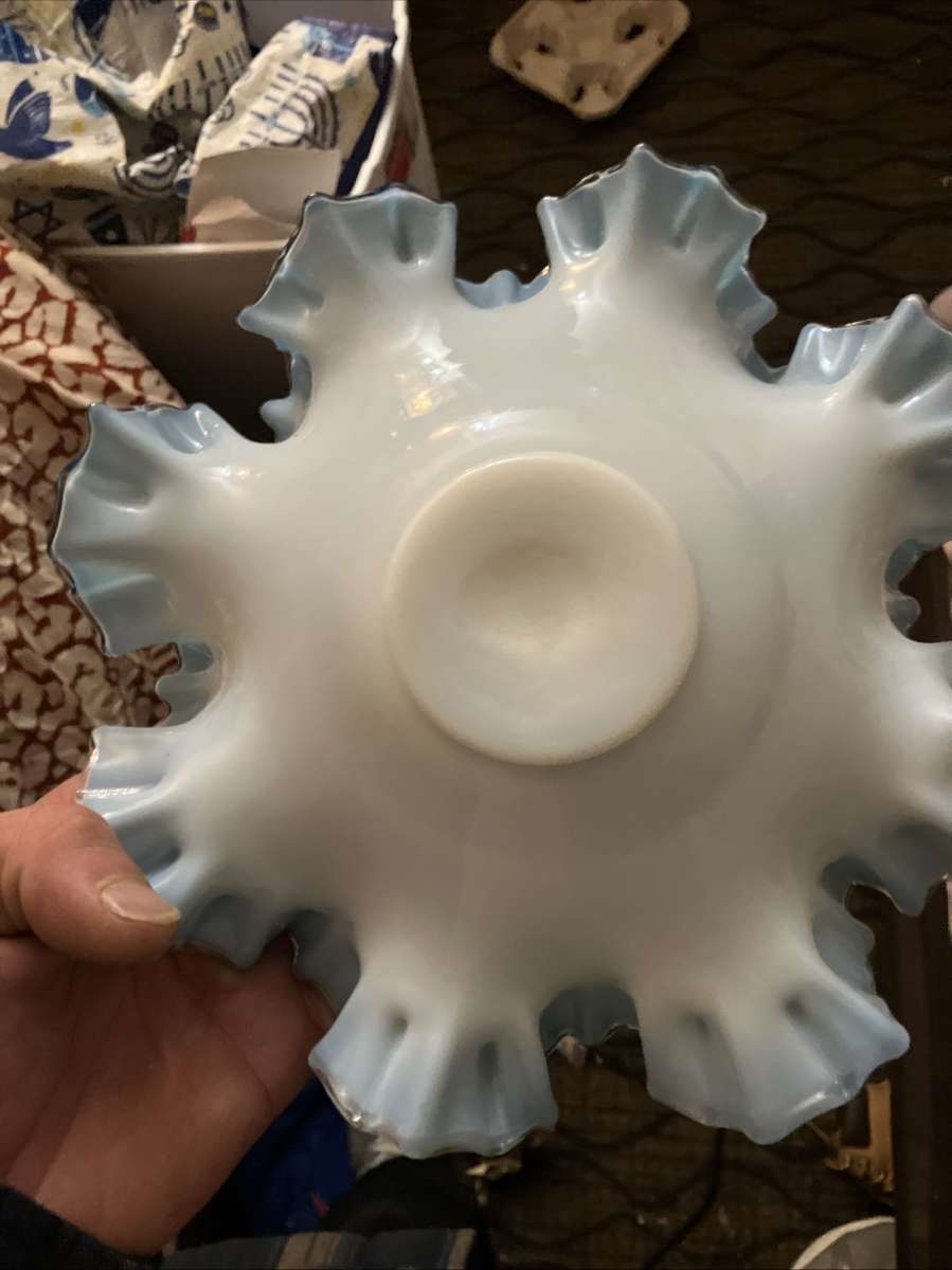 Fenton blue crest ruffled edge bowl