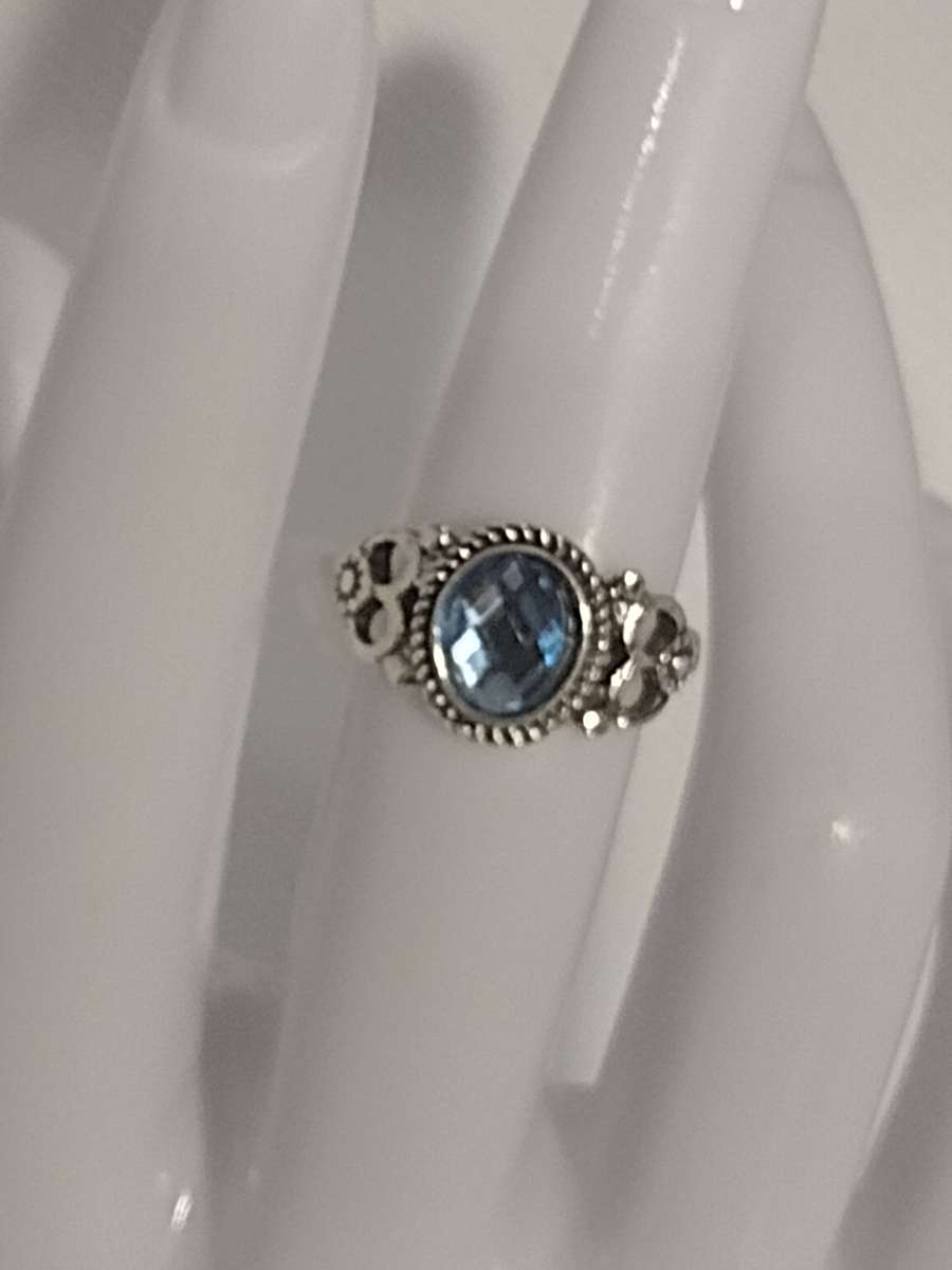Blue Mirror Style Silver Ring