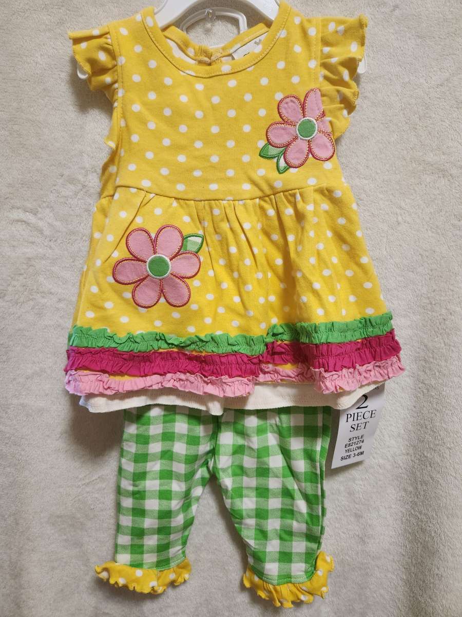 3 to 6 Months Baby Girls Rare Editions Yellow Green Outfit