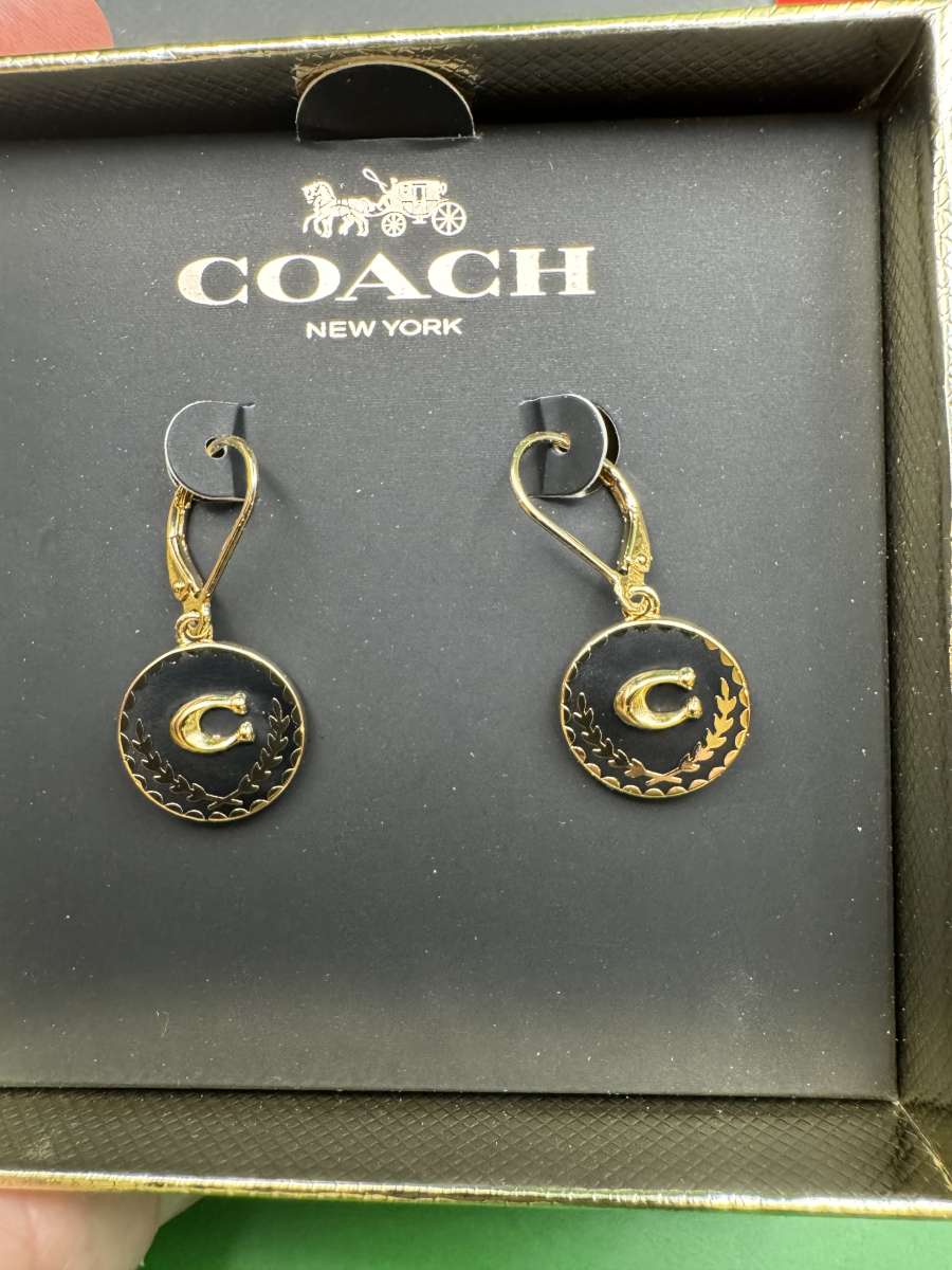 2043HCRA Beautiful Coach Classic Drop Ear Rings NWT In Origi