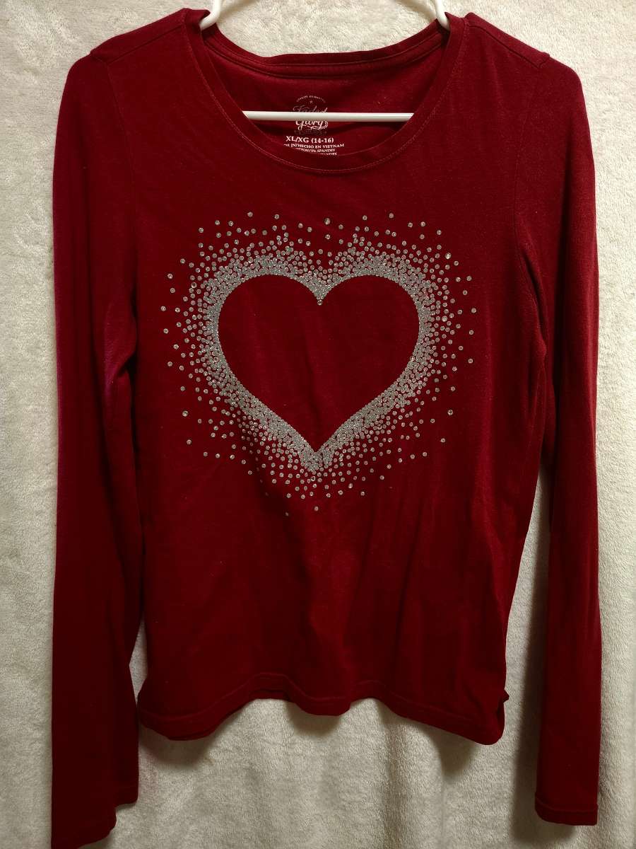 XL 14 to 16 Girls Faded Glory Red Long Sleeve Shirt