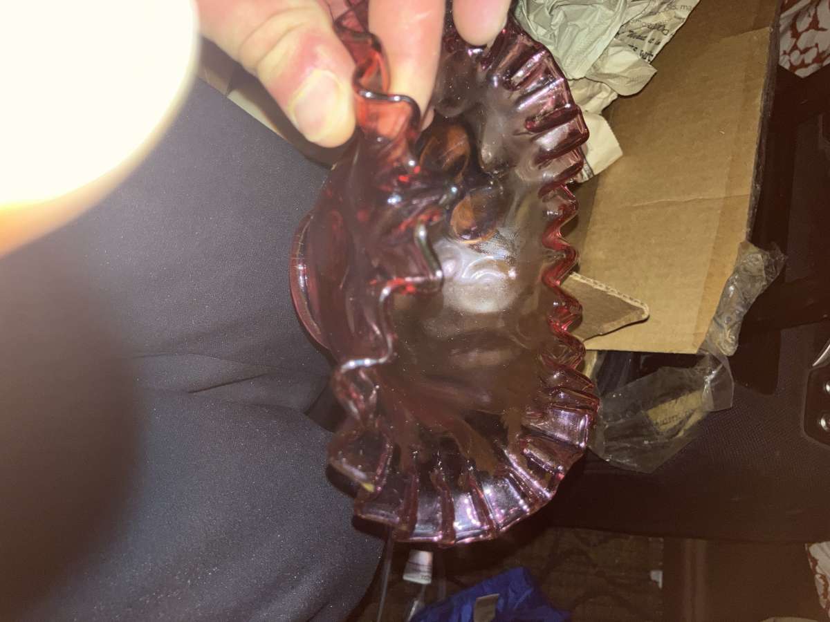 cranberry ruffle edge Fenton glass bowl