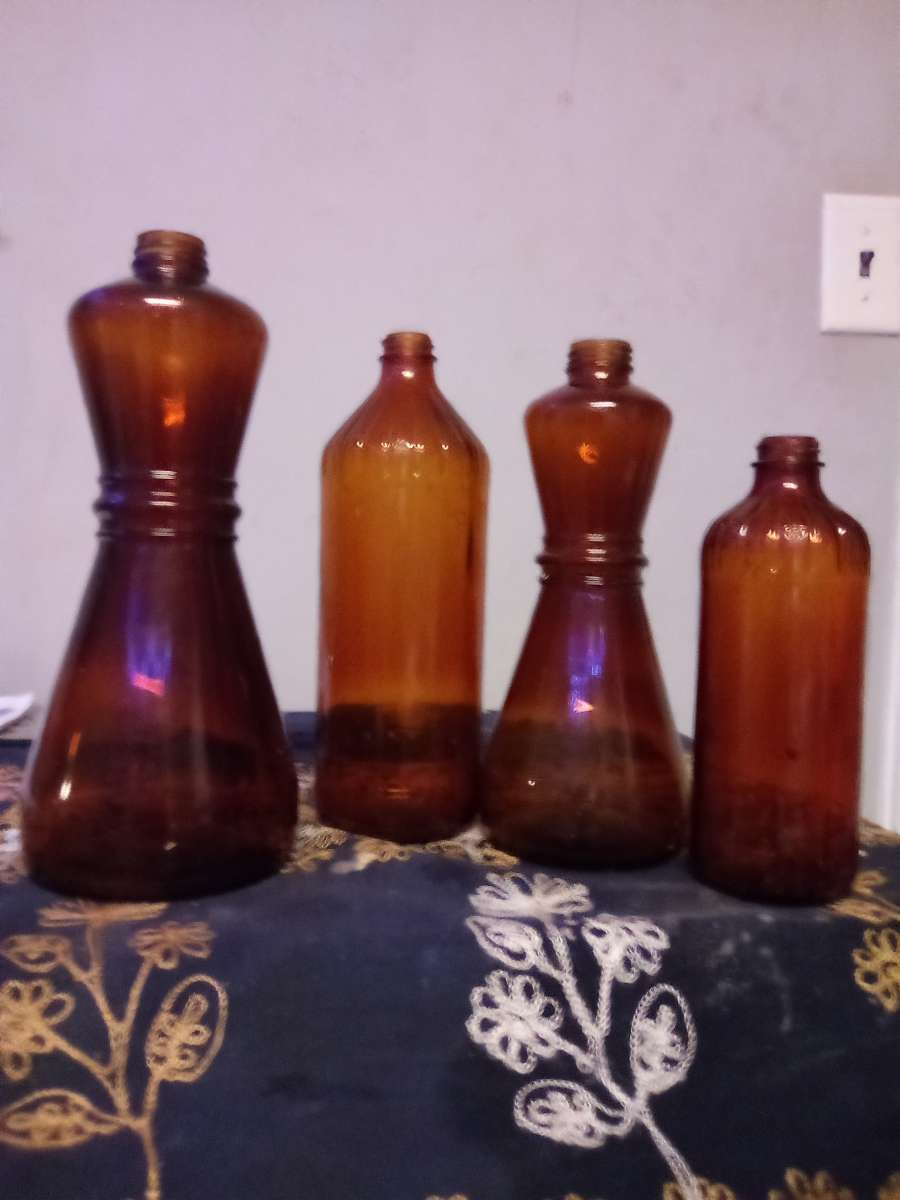 old Vintage Glass Brown Bottles Clorox and Wesson oil