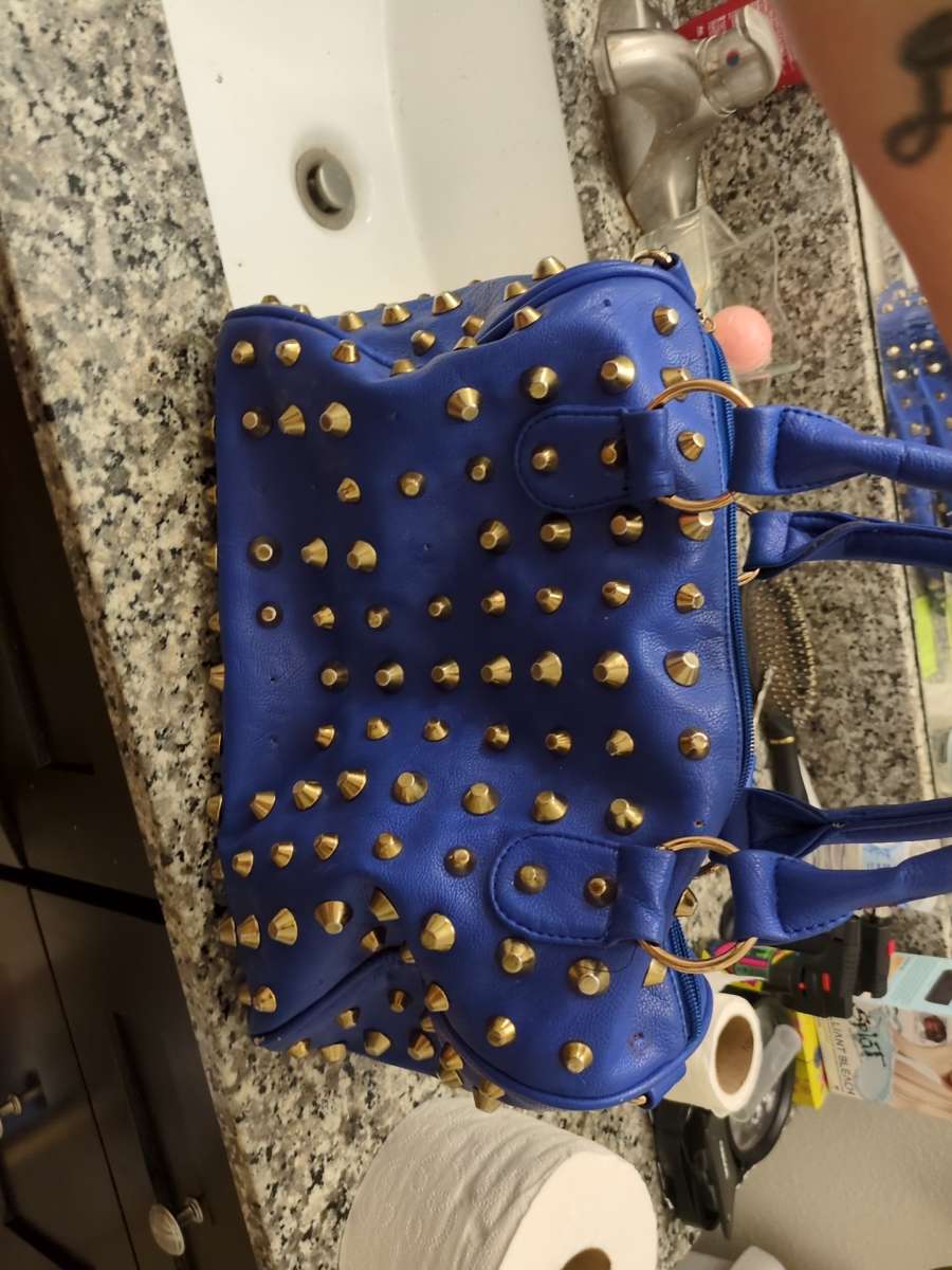 hand bag blue studs