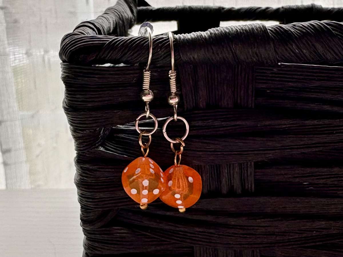 Orange Dice Earrings