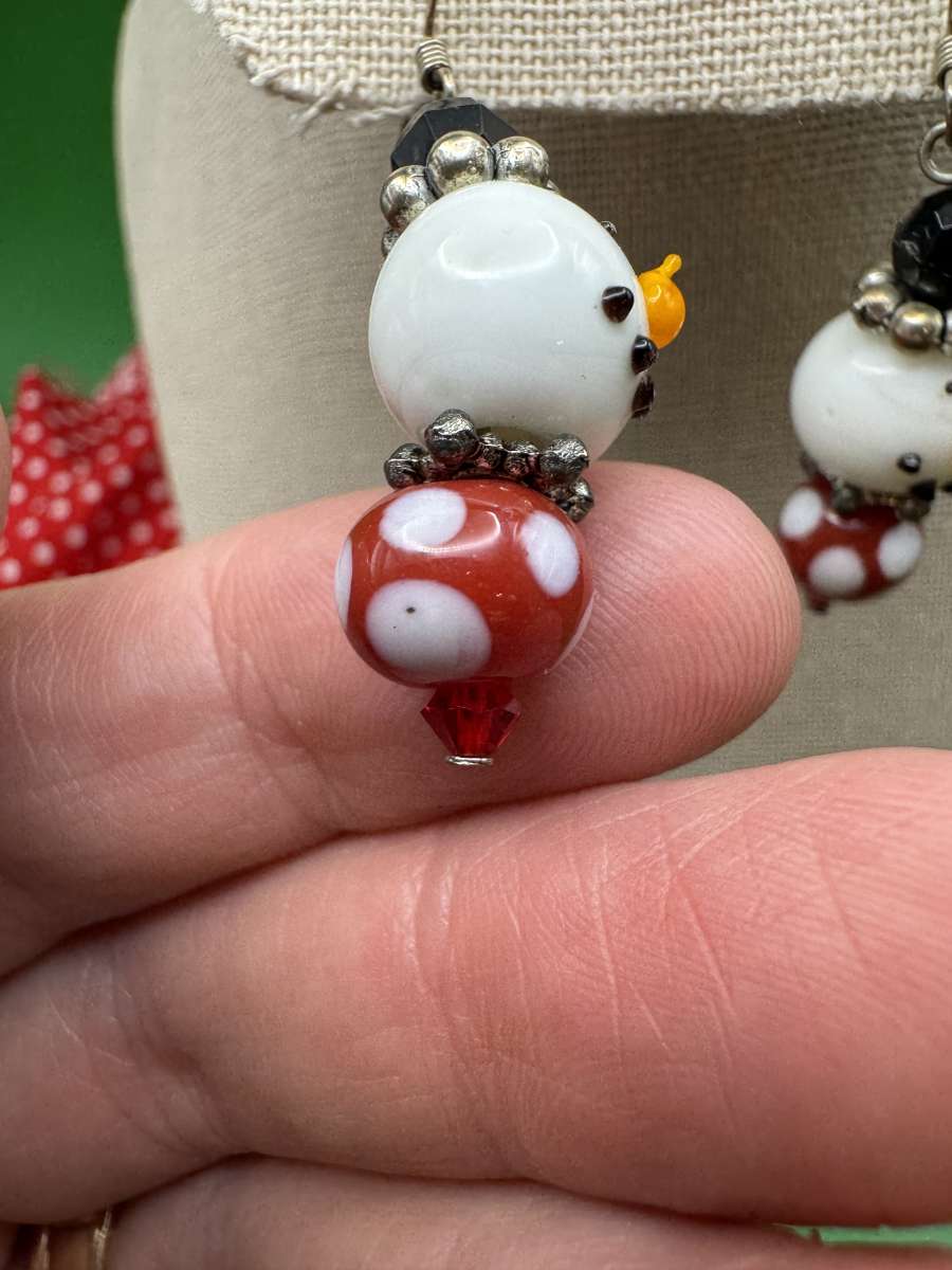 2040Vintage Art Glass Hand Blown Snowman Earrings Dangle Dro