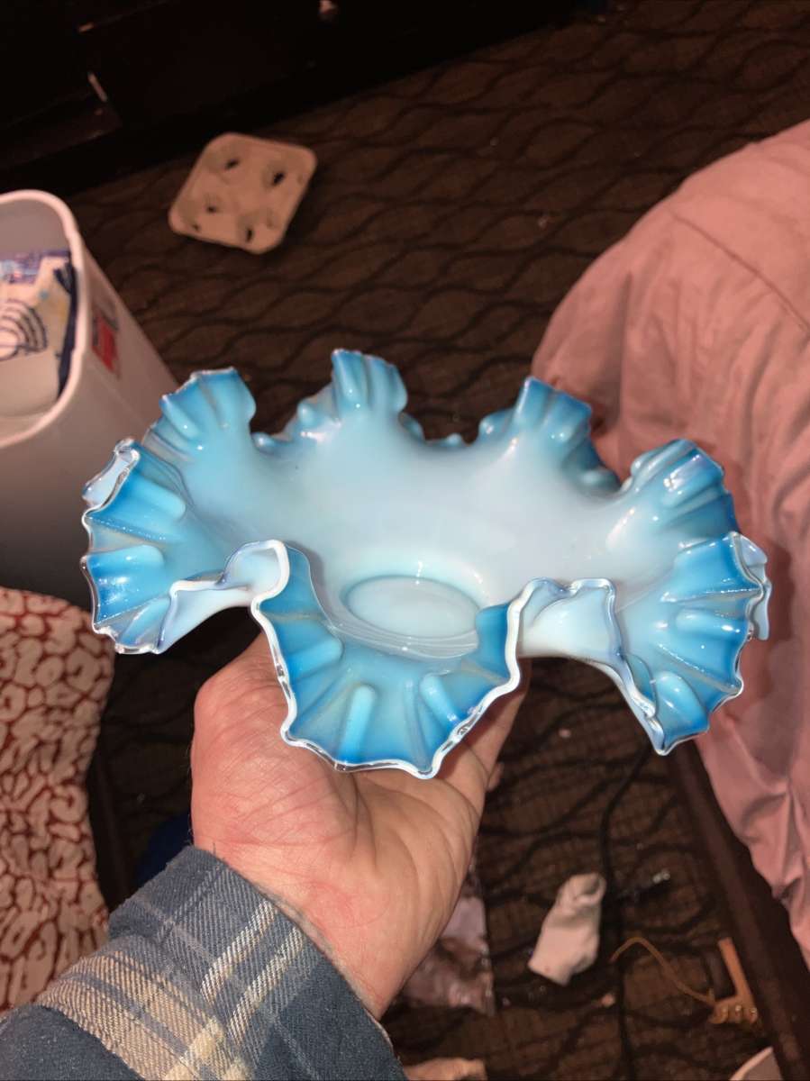 Fenton blue crest ruffled edge bowl