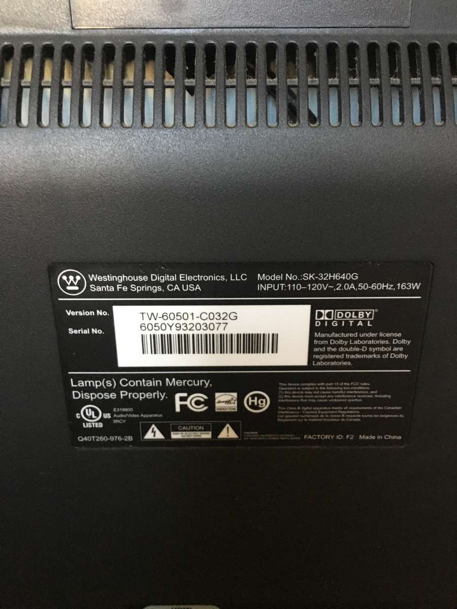 32 inch Westinghouse flat screen TV