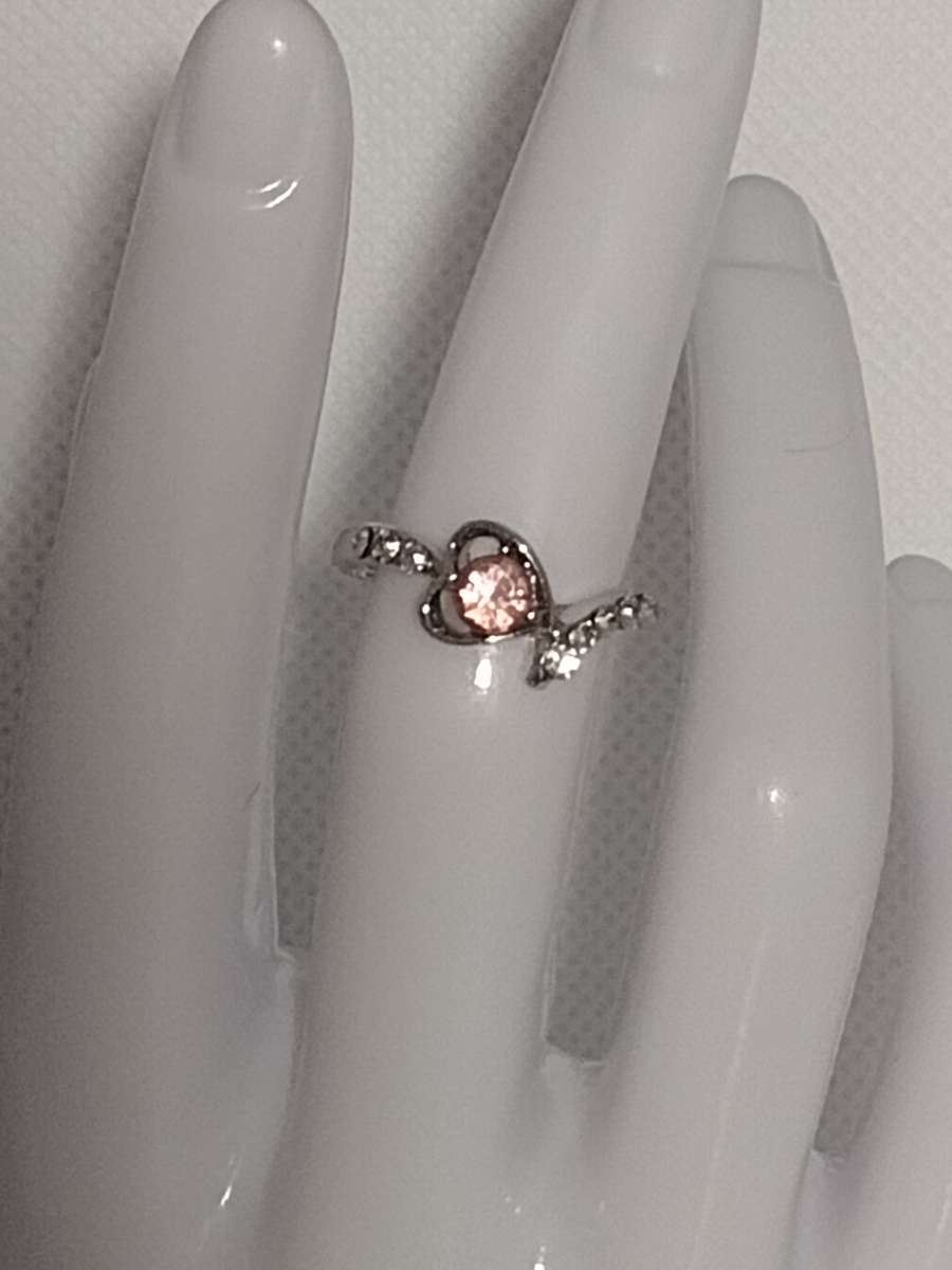 Pink Heart Silvery Ring