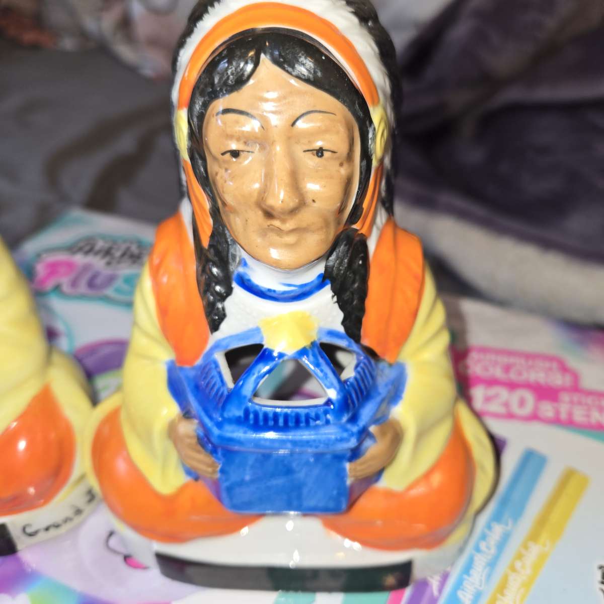 PAIR OF VTG NATIVE AMERICAN CHIEF PAINTED CERAMIC FIGURINES