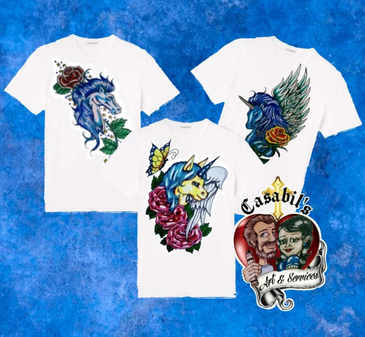 Hand drawn designs on T shirts