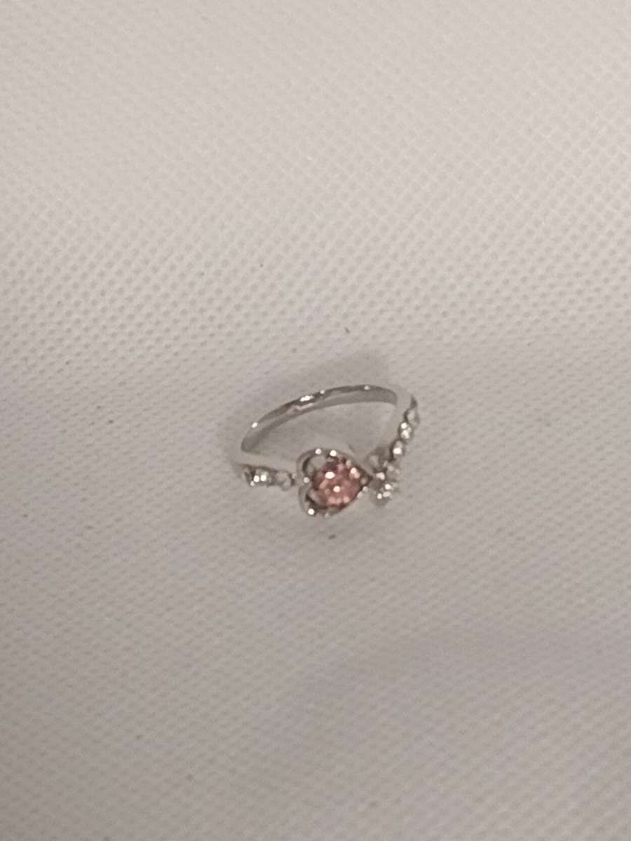 Pink Heart Silvery Ring