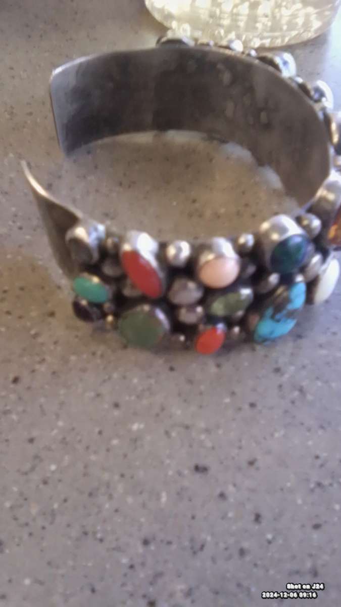 Navajo Sterling silver cuff turquoise jade a opal